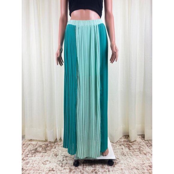 Women's TCEC Color Block Pleated Multi Split Maxi Skirt Size Medium Turquoise - Picture 3 of 11